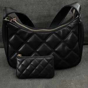 Black Quilted Shoulder Bag with Pouch - Designer Style